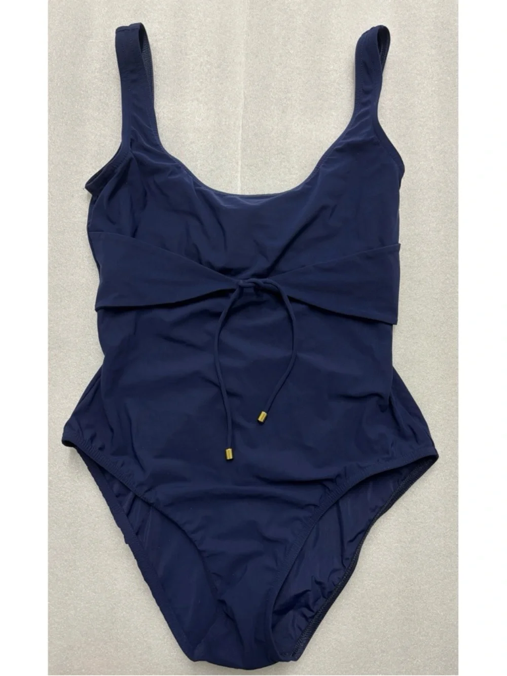 Karla Collette Classic Sleek Navy One-Piece Swimsuit ~ Waist Tie~ Size 14 - Picture 2 of 10